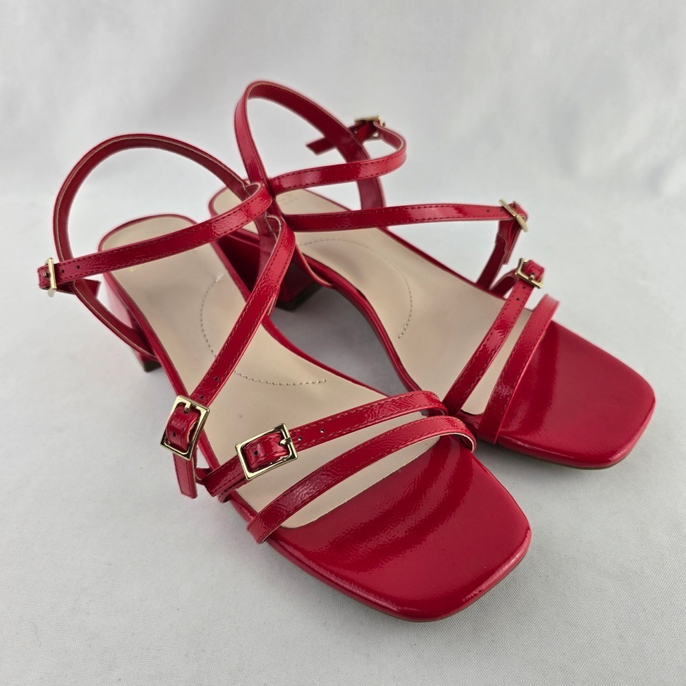 NWT Jones New York Women's Red Patent Strappy Block Heel Buckle Sandals 7.5M - Picture 3 of 16